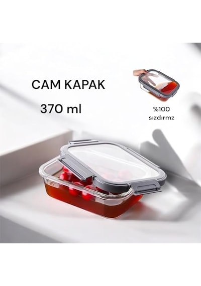 1 Adet 370 Ml Borosilikat Cam Saklama Kabı - 4 Klipsli Kilitli Bambu Kapaklı Sızdırmaz Vakumlu Dikdörtgen Beslenme Ve Erzak Kabı Isıya Dayanıklı Küçük Boy Porsiyonluk Kutu