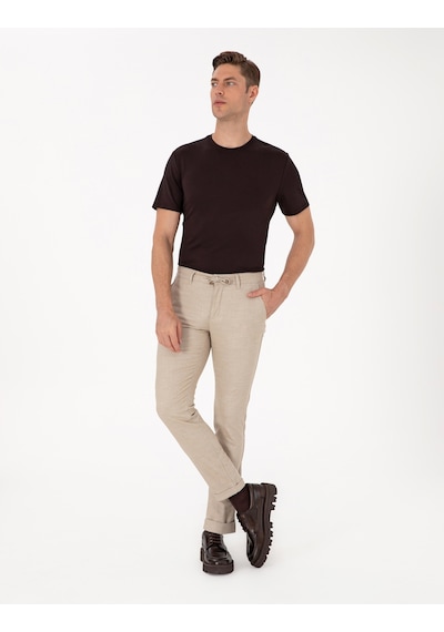 Pierre Cardin Bej Slim Fit Kordonlu Kanvas Pantolon 50310829-vr011