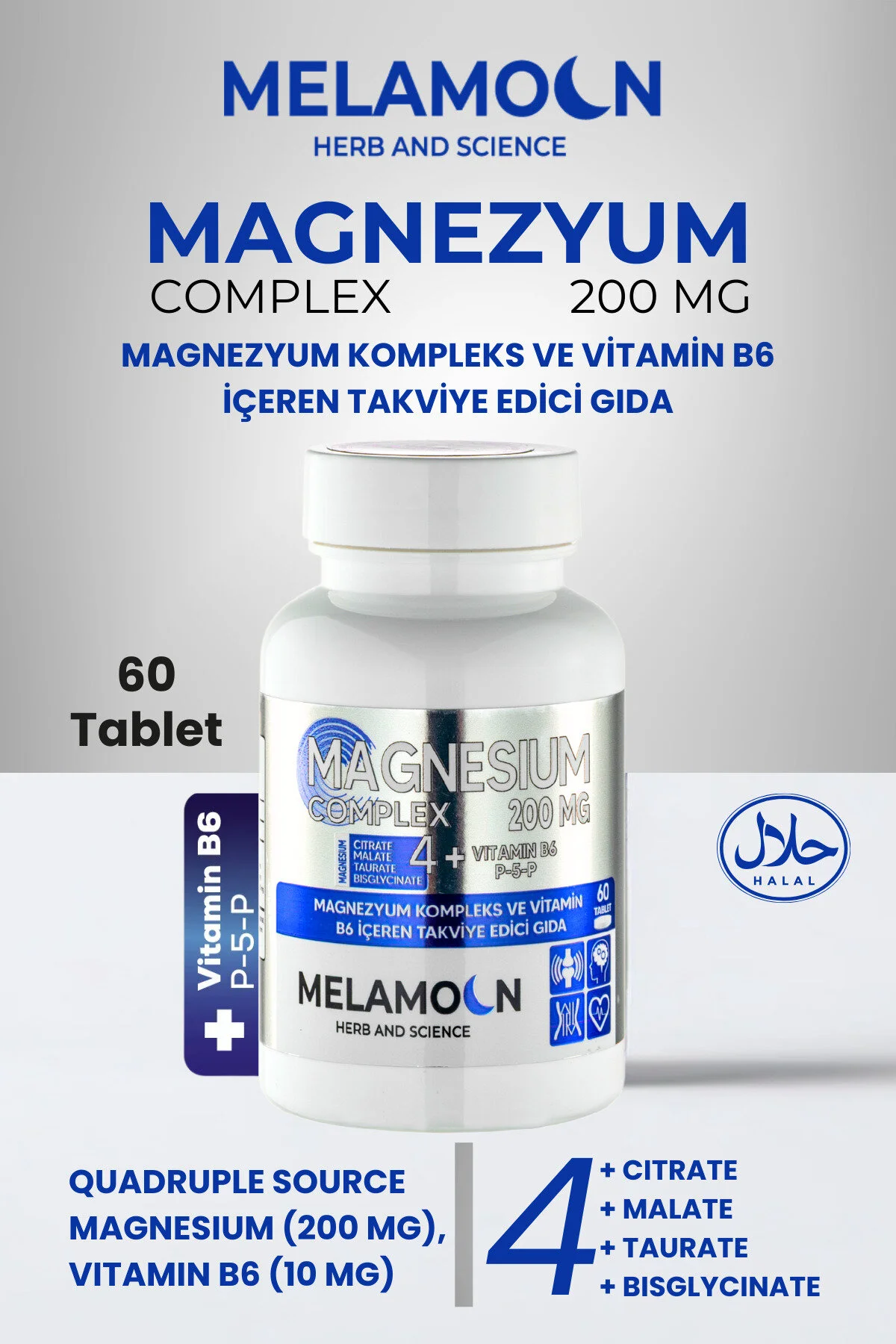 Magnezyum Kompleks Ve Vitamin B6 P-5-p Bisglisinat,malat,taurat,sitrat 60 Tablet