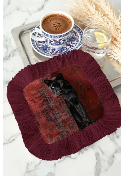 Lüks Panther Saçaklı Sunum Peçetesi - Asil Kedi Temalı Bohem Bordo Desenli Kahve Sunum Mendili Buzlu Deniz Gece Lüks Panther Saçaklı Sunum Peçetesi - Asil Kedi Temalı Bohem Bordo Desenli Kahve Sunum Mendili Buzlu Deniz Gece