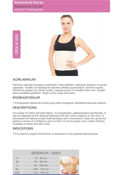 Abdominal Karın Korsesi Karın Toparlayıcı Ve Bel Destek Korsesi Orx -k504