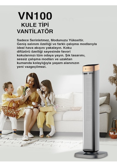 Dijitsu Vn100 Kule Tipi Vantilatör 45w, Zaman Ayarlı, 3 Hız Kademeli, Koku Difüzörü, Uzaktan Kumandalı, Geniş Salınım