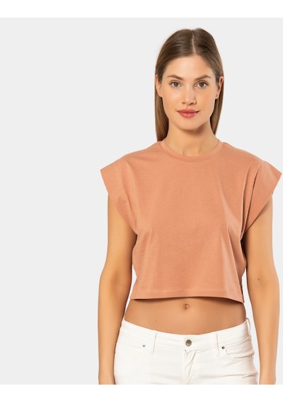 Türen Kadın Vatka Görünümlü Crop T-shirt 3402/somon 001