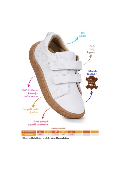 Kiko Kids Luqa %100 Deri Günlük Erkek Çocuk Spor Ayakkabı Beyaz