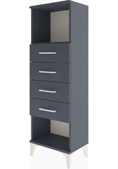 Arges Dolap Tek Raflı 4 Çekmeceli 44x30x134 Antrasit-antrasit Antrasit