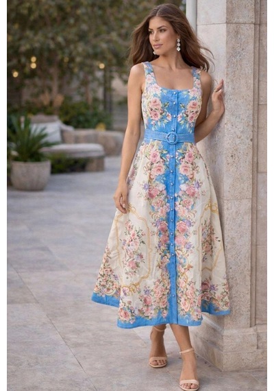 Asprinfashion Kadın Maxi Elbise Çiçek Desenli Keten Görünümlü Askılı Kemerli Yazlık Günlük Elbise Mavi Asprinfashion Kadın Maxi Elbise Çiçek Desenli Keten Görünümlü Askılı Kemerli Yazlık Günlük Elbise Mavi