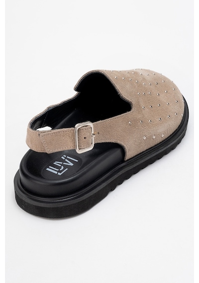 Luvishoes Luvi Shoes Our Bej Hakiki Deri Süet Zımbalı Burnu Kapalı Kadın Sandalet Süet Bej
