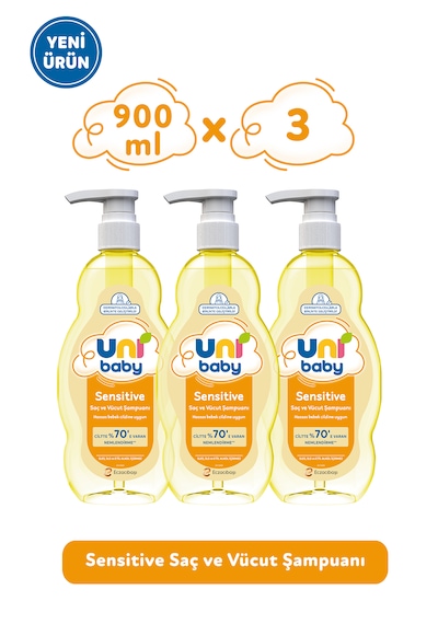 Uni Baby Sensitive Saç Ve Vücut Şampuanı 900 ML 3'lü
