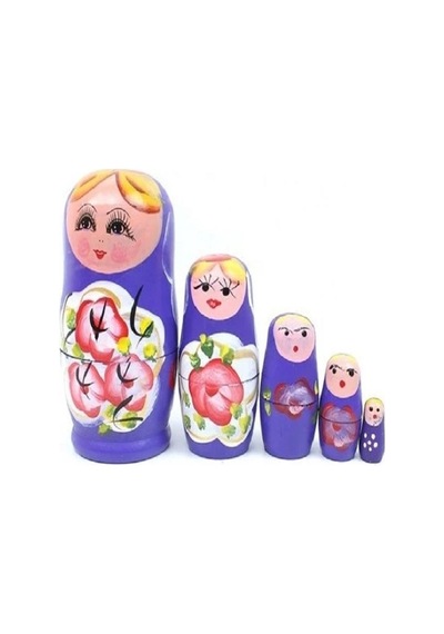 Mobgift 5 Li Matruşka Bebek Ahşap Mor