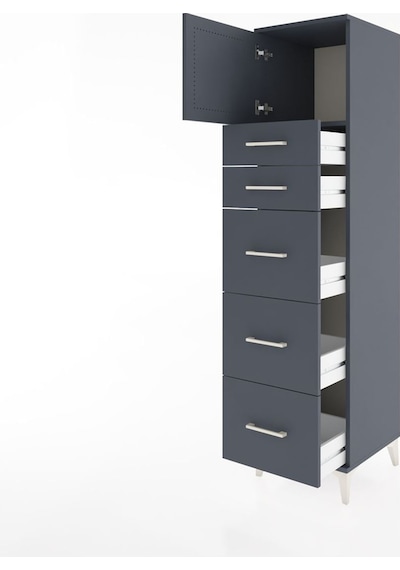 Hyperion Dolap Tek Raflı 5 Çekmeceli Tek Kapaklı 44x44x182 An... Antrasit