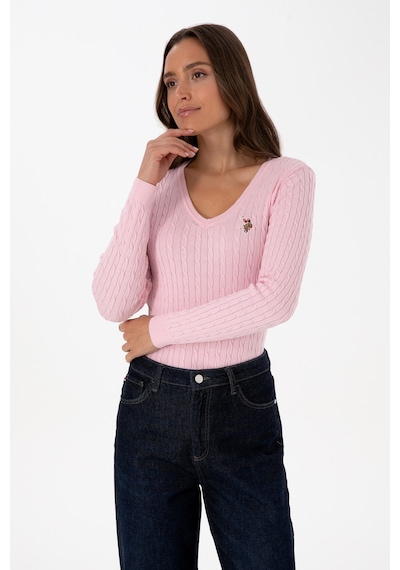 U.S. Polo Assn. Kadın Açık Pembe V Yaka Basic Kazak 50307700-VR078 U.S. Polo Assn. Kadın Açık Pembe V Yaka Basic Kazak 50307700-VR078