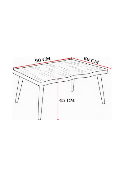 Modern Kavisli Orta Sehpa Mdf Üst Tabla Ahşap Ayaklı Desenli Siyah Siyah