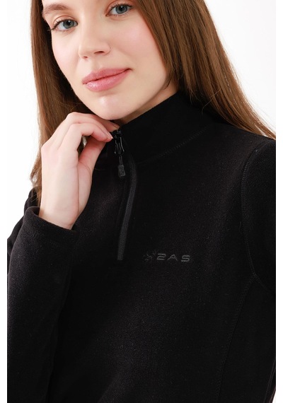 2as Camila Kadın Yarım Fermuarlı İnce Polar Sweatshirt Siyah Siyah