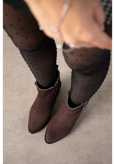 Dabab Shoes Lunara Kadın Kahve Süet Tokalı Topuklu Kısa Konç Bot Bootie Kahverengi