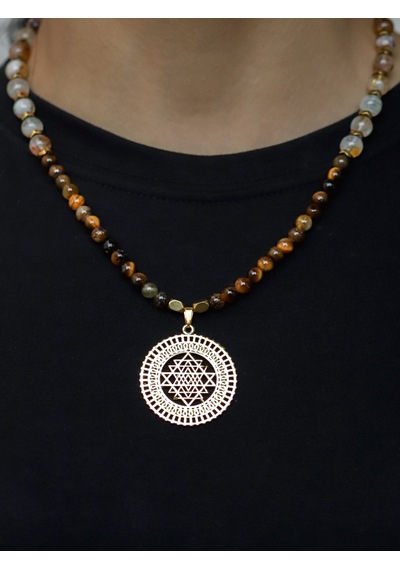 Doğal Taş Sitrin Kaplangözü Doğal Taşlı Sri Yantra Kadın Kolye Bolluk Ve Güç Euk55skgsy Kahverengi