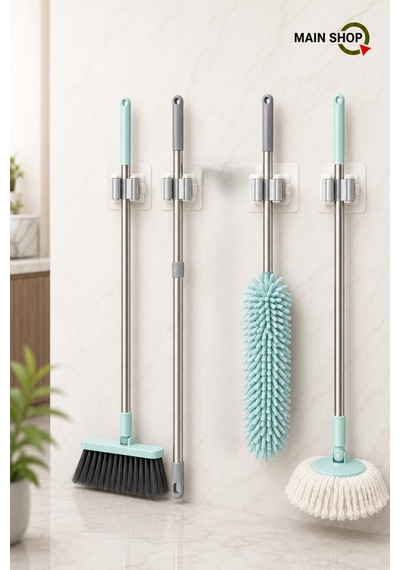 Mainshop 6 Adet Duvar Mop Süpürge Askı Aparatı - Yapışkanlı Delmesiz Paspas Tutucu M-310 Beyaz