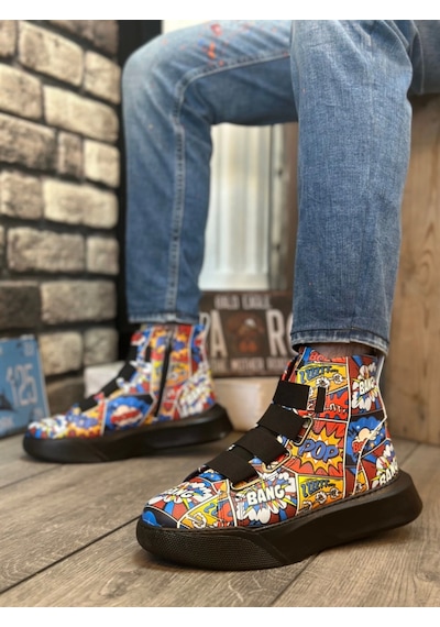 Boa Ba0142 Bantlı Erkek Yüksek Taban Popart Model Spor Bot Çok Renkli