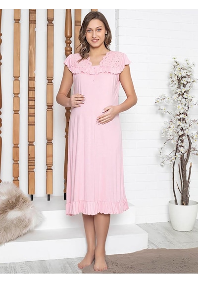 Limissi İmissi Ohusa Gecelik Fırfırlı Aplikeli Pijama Takımı - Pembe Xs / M