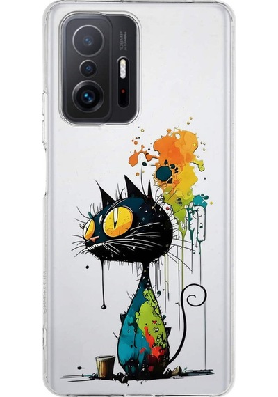 Xiaomi Mi 11t Pro İle Uyumlu Splash Kedi Tasarımlı Şeffaf Silikon Kılıf Şeffaf