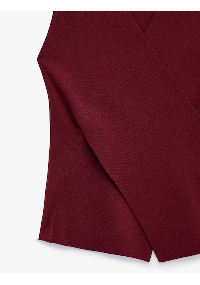 Koton Slim Fit Katlı Kolsuz Viskon Karışımlı V Yaka Bluz Bordo 7wal30002ıt