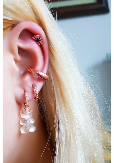 Ithal Tekli Mini Aycık Rose Gümüş Piercing Küpe-7291 Gümüş