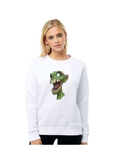 Zombie Baskılı Beyaz Kadın Sweatshirt (528353850)