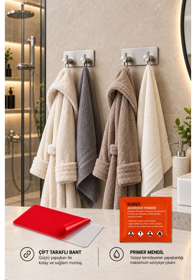2 Adet Dikdörtgen İkili Modern Banyo Askılık 96 Mm Paslanmaz Çelik Delmeden Yapışkan Montaj Inox