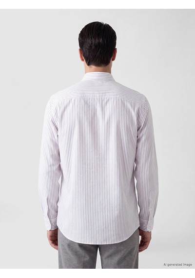Lcwaıkıkı Classic Beyaz Regular Fit Çizgiili Gabardin Erkek Gömlek