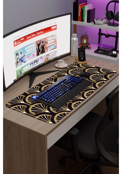 Art Deco Tarzı Kaymaz Dikişli Kauçuk Oyuncu Mousepad V1 - 90x40 Xxl Gaming Mouse Pad Fare Altlığı