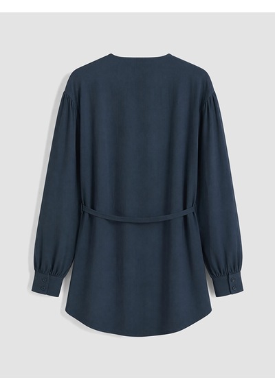 Lcw Modest Lacivert Kuşaklı Dokulu Kadın Gömlek Tunik