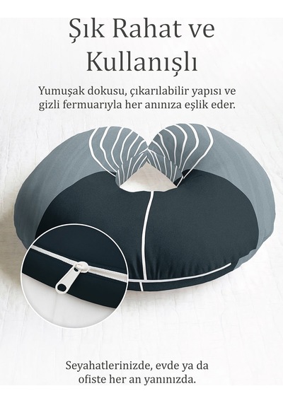 Modern Çizgili Ergonomik Boyun Yastığı - Minimalist Antrasit Gri Yumuşak Seyahat Yastığı Mat Taş Altın Sarısı