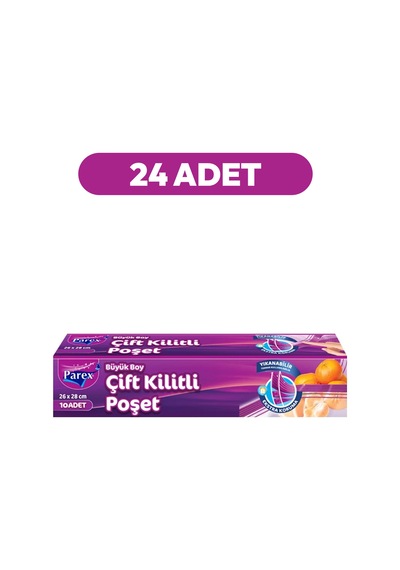 10'lu Çift Kilitli Buzdolabı Poşeti Büyük Boy 26 X 28 Cm 24'lü Paket