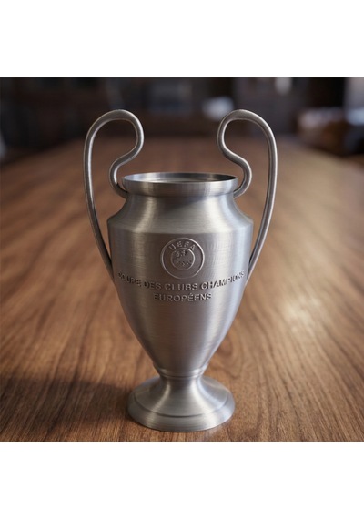 Futbol Severlere Özel Şampiyonlar Ligi Kupası Dekoratif Obje - Gümüş Renk Koleksiyonluk 15x15x9cm