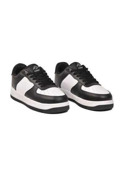 Cool Siyah-beyaz Bağcıklı Kalın Tabanlı Unisex Yürüyüş Ve Spor Ayakkabı Sneaker Pekin Kısa Siyah - Beyaz