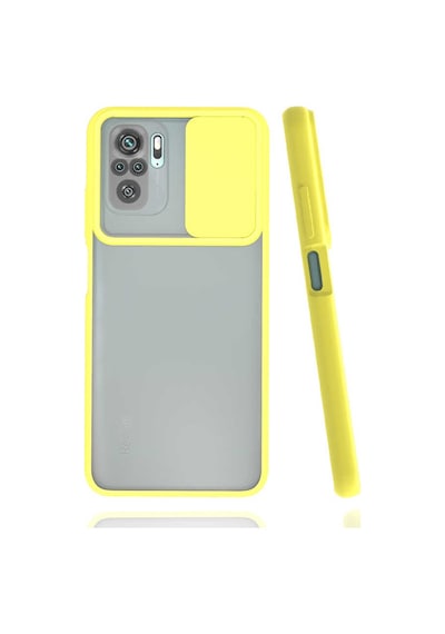 Noktaks - Redmi Note 10s Uyumlu - Kılıf Slayt Sürgülü Arkası Buzlu Lensi Kapak - Sarı Sarı