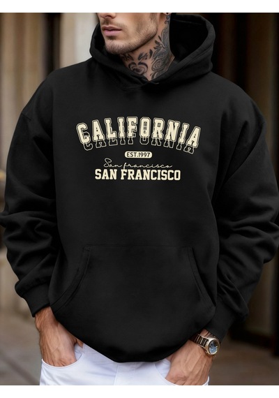Startmore Startmorecalifornia San Francisco Est 1997 Baskılı Yumuşak Bol Kapüşonlu Üstler Polar Sonbahar Spor Gi Siyah