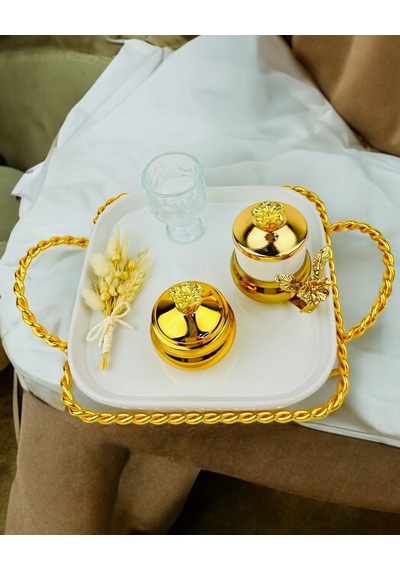Forever Gold Söz Tepsisi Ve Nişan Tepsisi Beyaz Beyaz