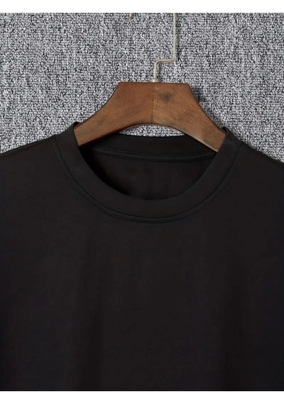 Modi Baskılı Oversize Bisiklet Yaka T-shirt - Siyah - Mymg158857