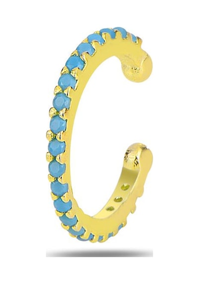Gümüş Altın Yaldızlı Turkuaz Taşlı Sıkıştırmalı Kıkırdak Küpe Ear Cuff
