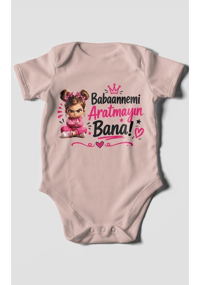 Morivokids Babaanneye Özel Kısa Kollu Bebek Body %100 Pamuk Pastel Pembe