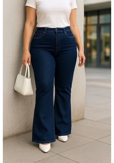 Cedy Denim Cedy Denım - Kadın Büyük Beden İspanyol Paça Yüksek Bel Skinny Fit Likralı Pantolon C628 Lacivert