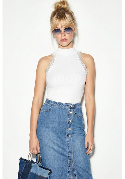 Shade Kadın Fitilli Dantel Detaylı Halter Yaka Bluz 1082 60286070 - Beyaz