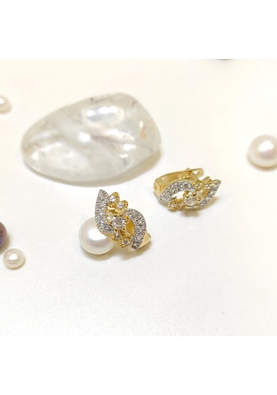 15mm Taşlı Küpe 14 Ayar Altın