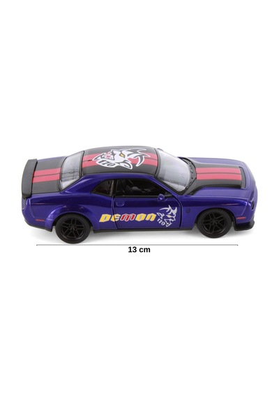 1:38 Ölçek Dodge Challenger Demon Metal Oyuncak Araba - Çek Bırak Açılır Kapılı Mor Çok Renkli