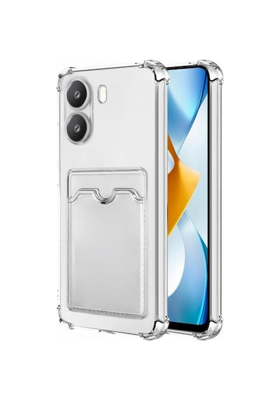 Poco X7 Pro Uyumlu Kılıf Darbe Emici Köşe Korumalı Kartlıklı Cüzdanlı Silikon Kapak - Şeffaf