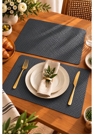 2'li Deri Amerikan Servis Seti 45x30 Cm Örgü Dokulu Supla Masa Servis Altlığı Gri - 939971829 Gri