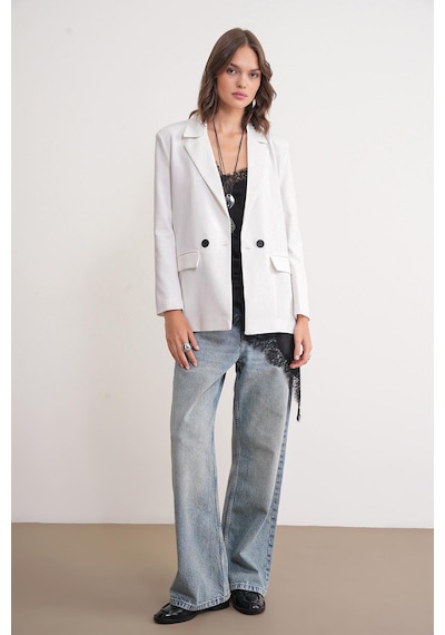 Mixray 4516 Kadın Bezayağı Blazer Ceket Ekru