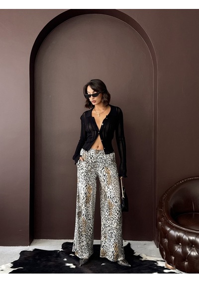 Verymoda Trend Leopar Desenli Bol Paça Pantolon - Günlük Ve Gece F2022 Açık Leopar
