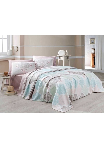 Baskılı Pike Takımı Çift Kişilik Andalucia Turkuaz
