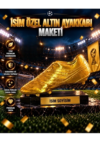 İsime Özel Altın Ayakkabı Futbol Ödülü Maketi Dekoratif Kupa 20cm